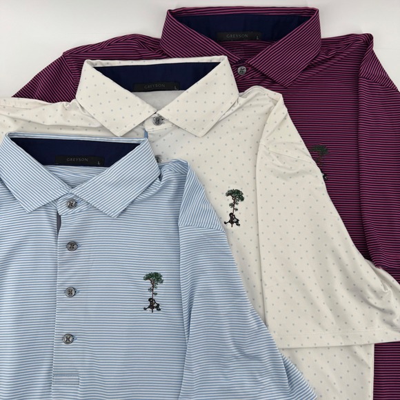 lot of 3 Greyson Mens Performance Golf Polo Shirt Purple White Blue Size Large